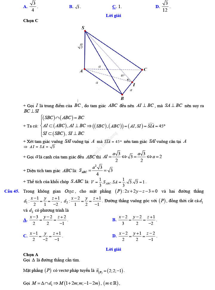Đáp án đề thi thử THPT Quốc gia 2022 môn Toán Đề số 8