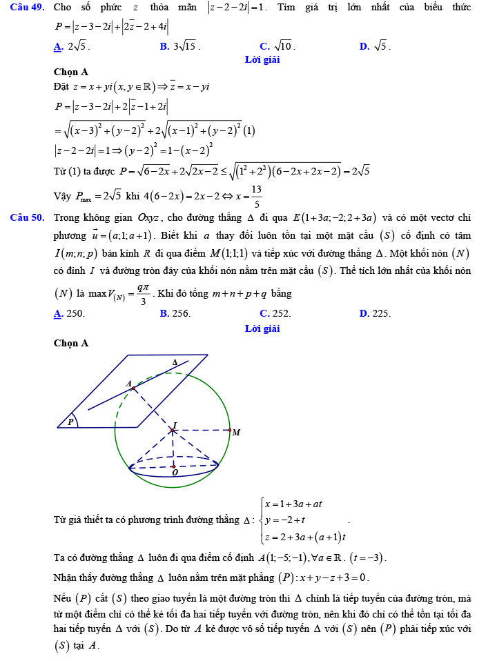 Đáp án đề thi thử THPT Quốc gia 2022 môn Toán Đề số 8