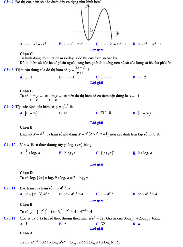 Đáp án đề thi thử THPT Quốc gia 2022 môn Toán Đề số 8