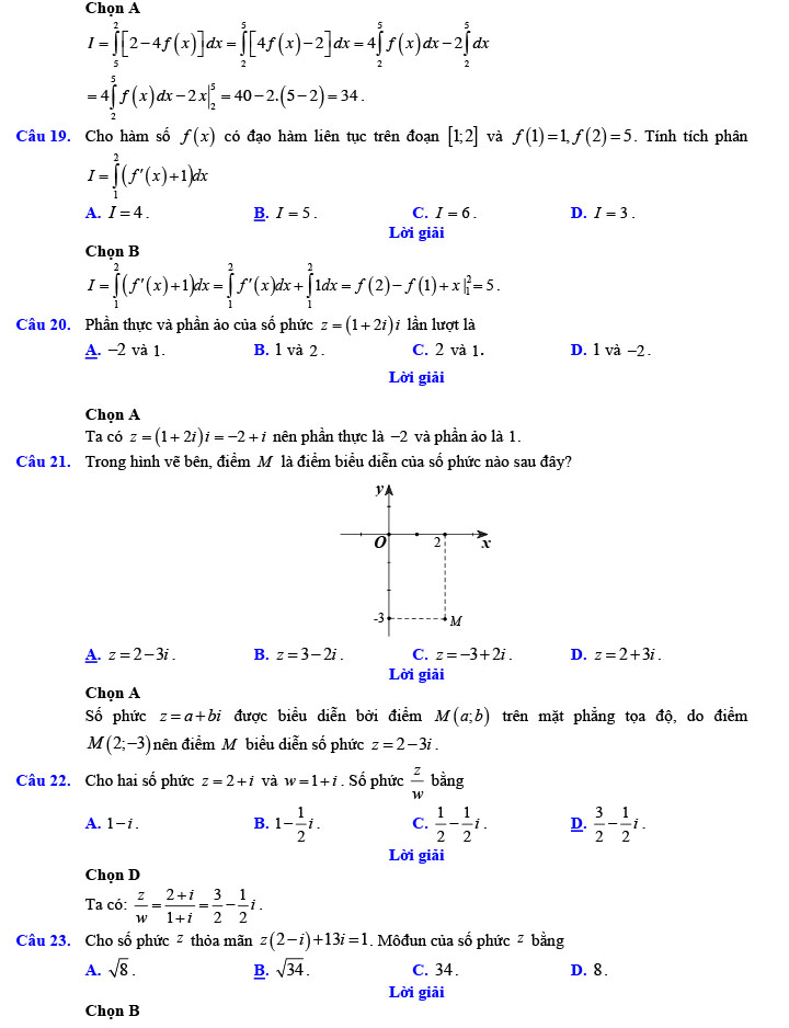 Đáp án đề thi thử THPT Quốc gia 2022 môn Toán Đề số 8