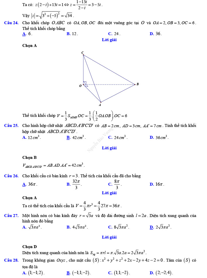 Đáp án đề thi thử THPT Quốc gia 2022 môn Toán Đề số 8