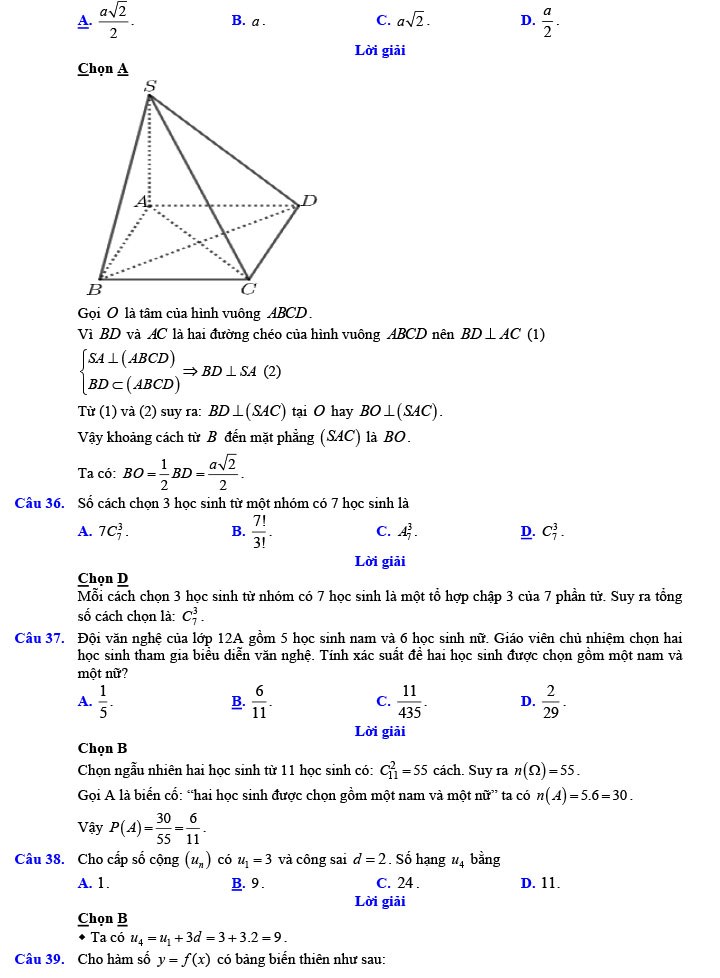 Đáp án đề thi thử THPT Quốc gia 2022 môn Toán Đề số 8
