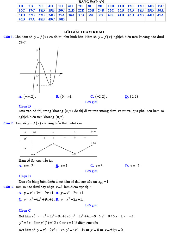 Đáp án đề thi thử THPT Quốc gia 2022 môn Toán Đề số 9