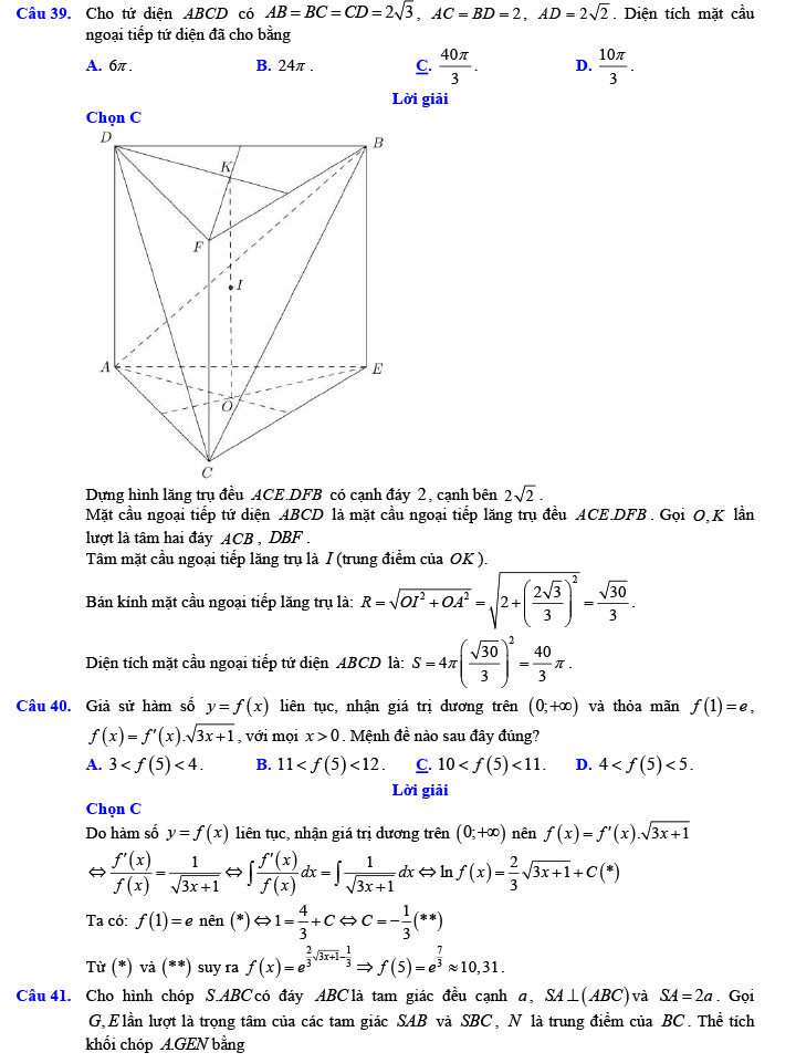 Đáp án đề thi thử THPT Quốc gia 2022 môn Toán Đề số 9