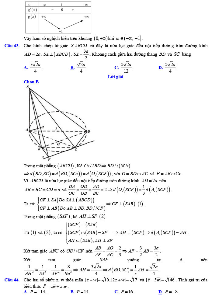 Đáp án đề thi thử THPT Quốc gia 2022 môn Toán Đề số 9