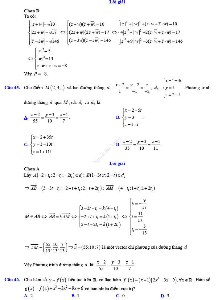 Đáp án đề thi thử THPT Quốc gia 2022 môn Toán Đề số 9
