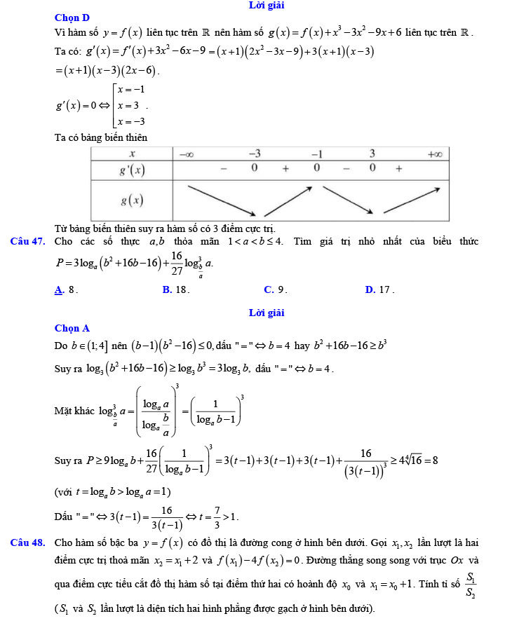 Đáp án đề thi thử THPT Quốc gia 2022 môn Toán Đề số 9