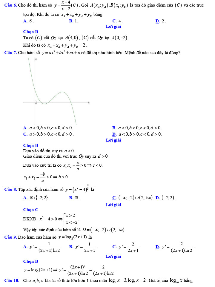 Đáp án đề thi thử THPT Quốc gia 2022 môn Toán Đề số 9