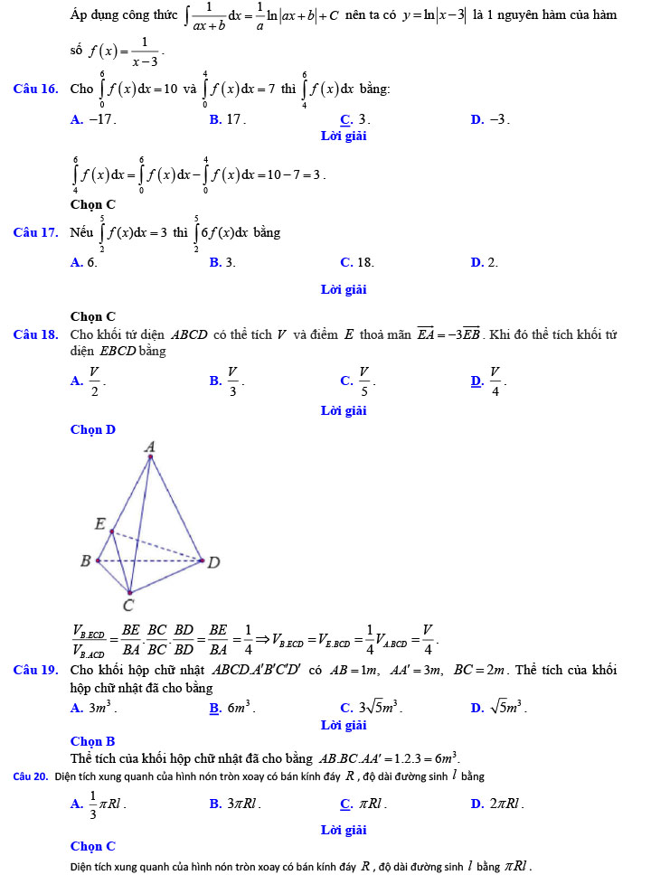 Đáp án đề thi thử THPT Quốc gia 2022 môn Toán Đề số 9