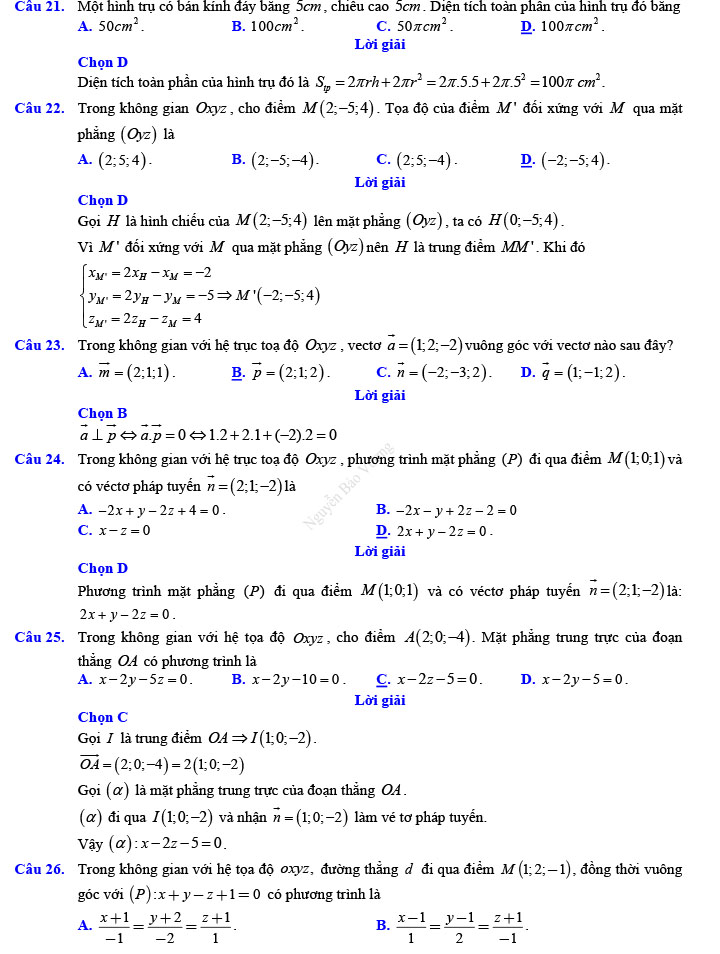 Đáp án đề thi thử THPT Quốc gia 2022 môn Toán Đề số 9