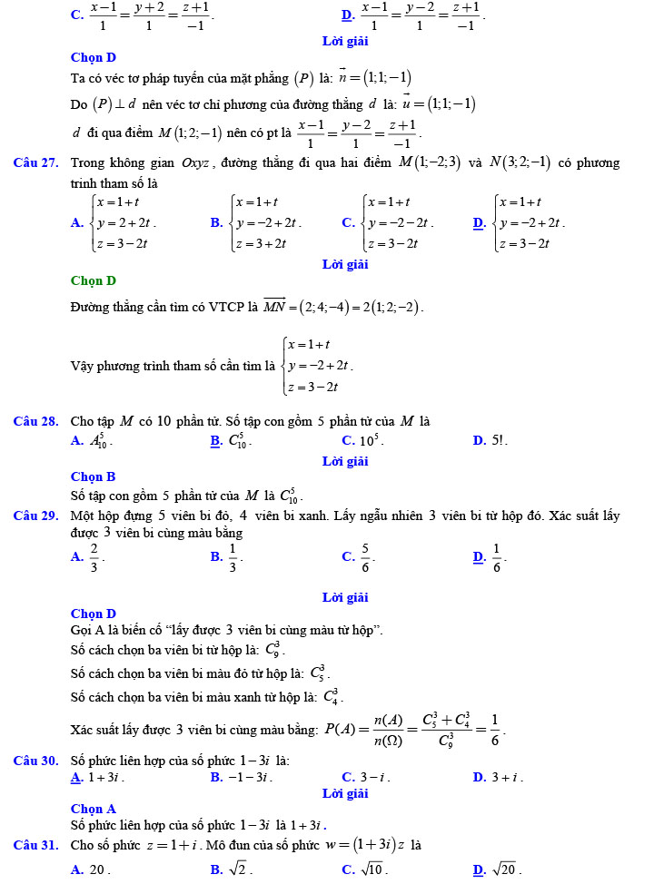 Đáp án đề thi thử THPT Quốc gia 2022 môn Toán Đề số 9