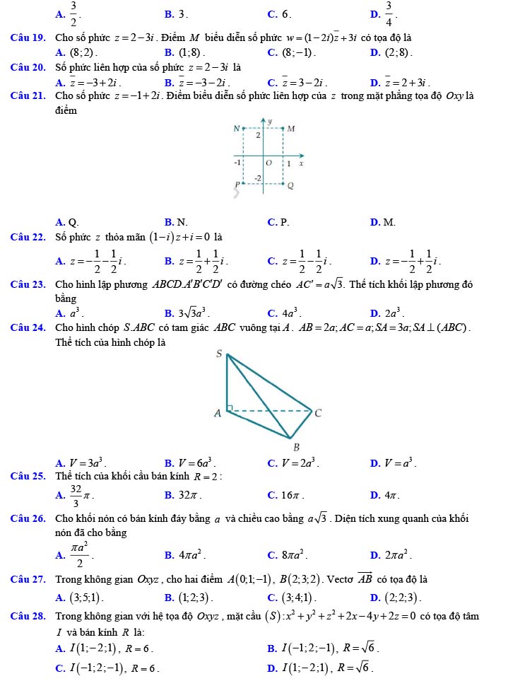 Đề thi thử THPT Quốc gia 2022 môn Toán Đề số 10