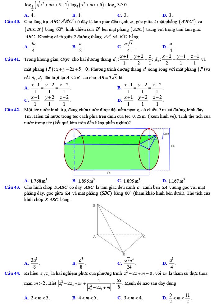 Đề thi thử THPT Quốc gia 2022 môn Toán Đề số 10