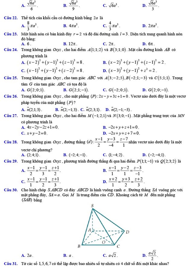 Đề thi thử THPT Quốc gia 2022 môn Toán Đề số 11