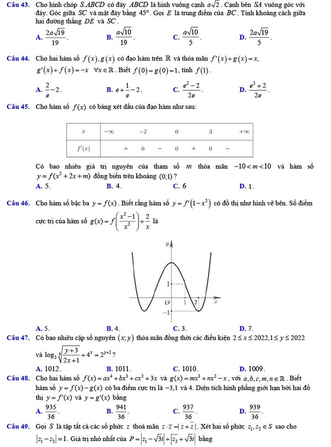 Đề thi thử THPT Quốc gia 2022 môn Toán Đề số 12