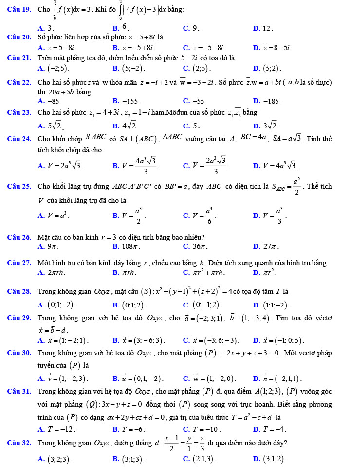 Đề thi thử THPT Quốc gia 2022 môn Toán Đề số 6