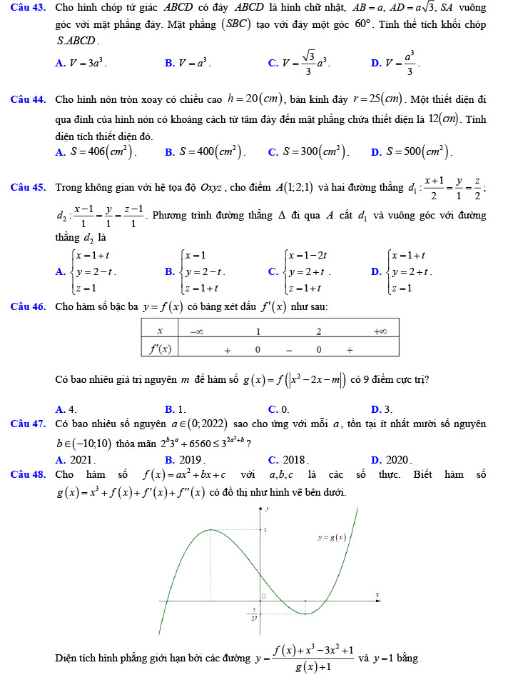 Đề thi thử THPT Quốc gia 2022 môn Toán Đề số 6