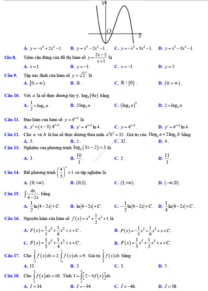 Đề thi thử THPT Quốc gia 2022 môn Toán Đề số 8
