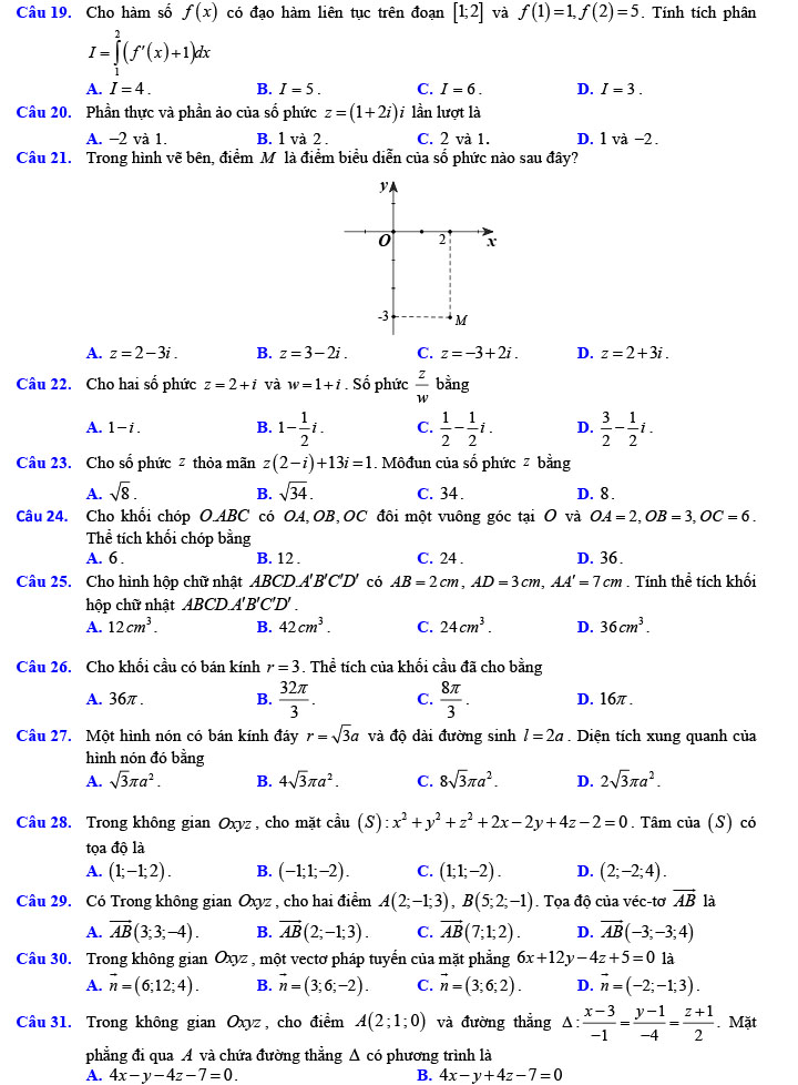 Đề thi thử THPT Quốc gia 2022 môn Toán Đề số 8