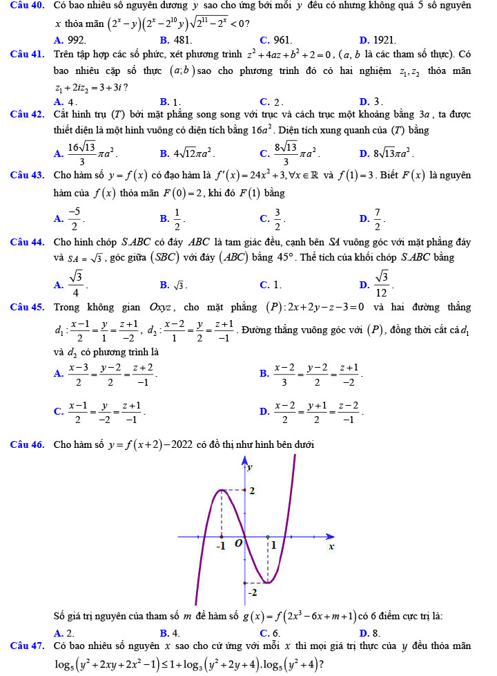 Đề thi thử THPT Quốc gia 2022 môn Toán Đề số 8