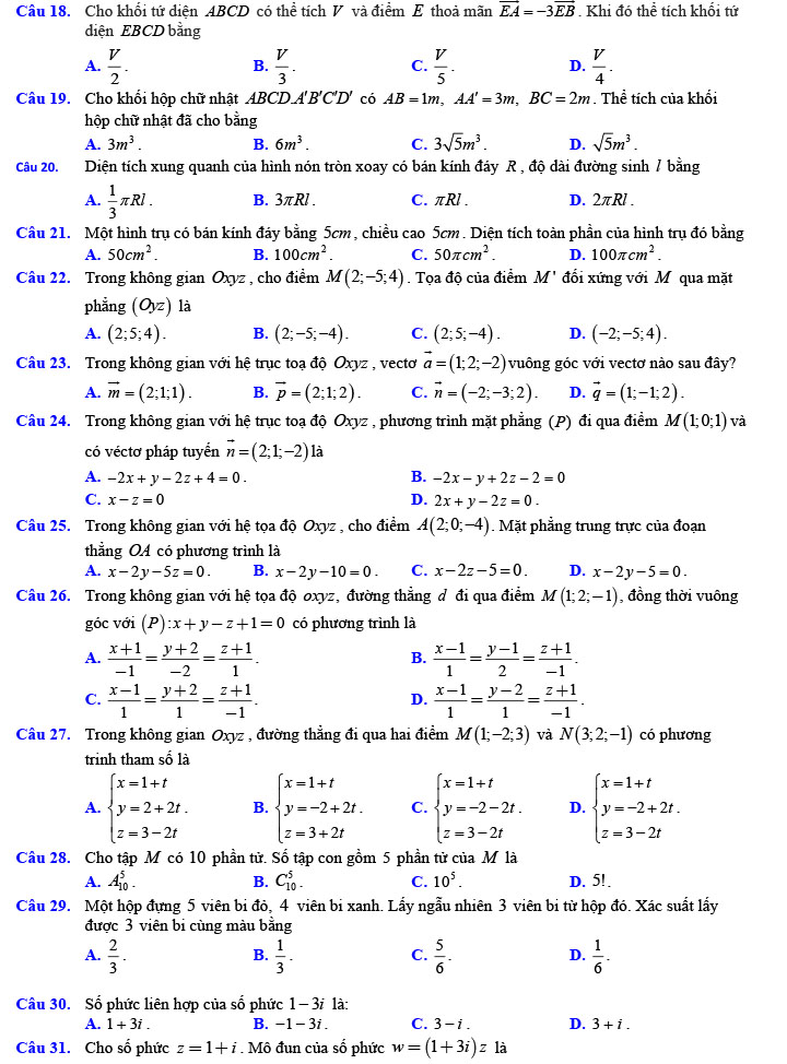 Đề thi thử THPT Quốc gia 2022 môn Toán Đề số 9