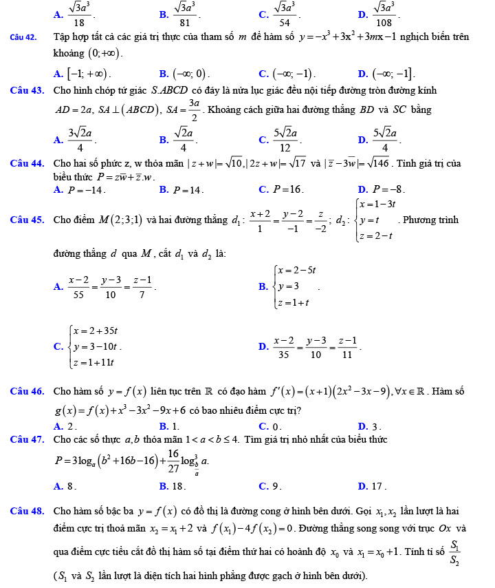 Đề thi thử THPT Quốc gia 2022 môn Toán Đề số 9