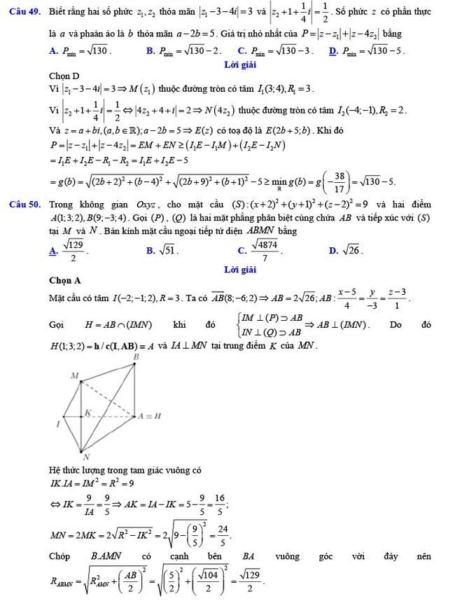 Đáp án đề thi thử THPT Quốc gia 2022 môn Toán Đề số 17