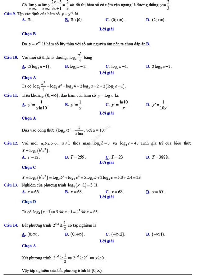 Đáp án đề thi thử THPT Quốc gia 2022 môn Toán Đề số 17