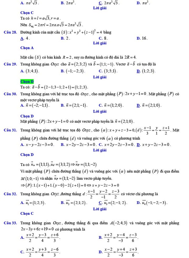 Đáp án đề thi thử THPT Quốc gia 2022 môn Toán Đề số 17