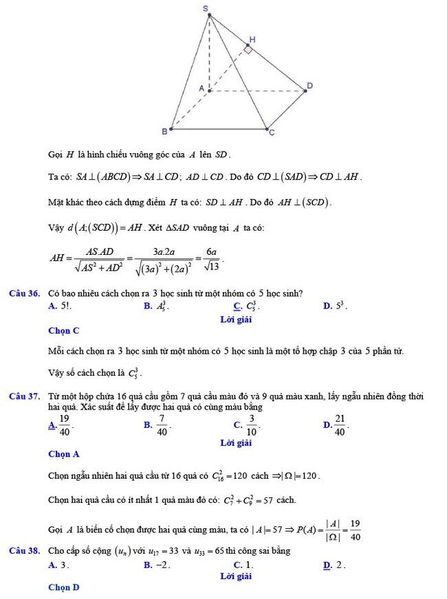 Đáp án đề thi thử THPT Quốc gia 2022 môn Toán Đề số 17