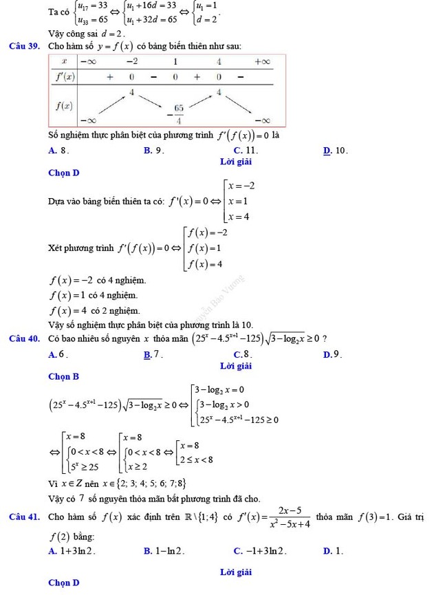 Đáp án đề thi thử THPT Quốc gia 2022 môn Toán Đề số 17