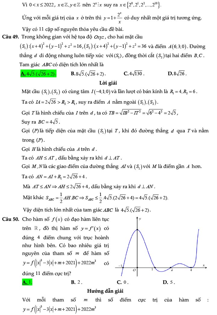 Đáp án đề thi thử THPT Quốc gia 2022 môn Toán Liên Trường - Hà Tĩnh