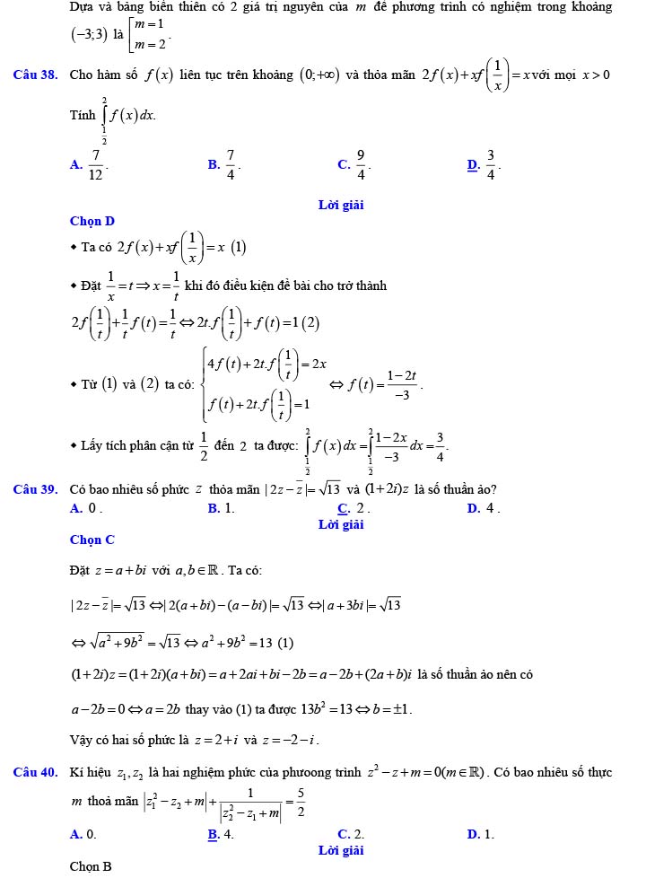 Đáp án đề thi thử THPT Quốc gia 2022 môn Toán Đề số 13