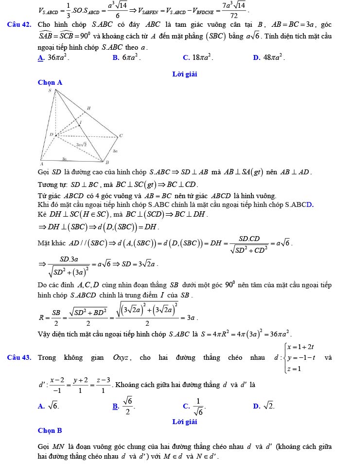 Đáp án đề thi thử THPT Quốc gia 2022 môn Toán Đề số 13