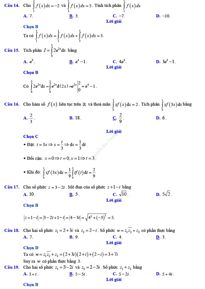 Đáp án đề thi thử THPT Quốc gia 2022 môn Toán Đề số 13