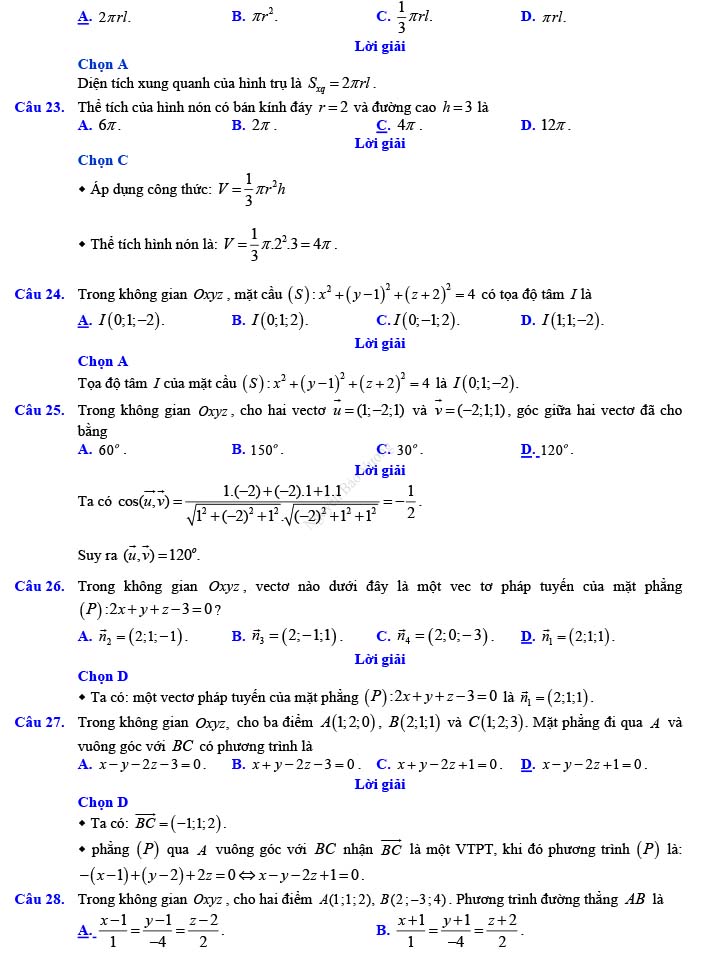 Đáp án đề thi thử THPT Quốc gia 2022 môn Toán Đề số 13