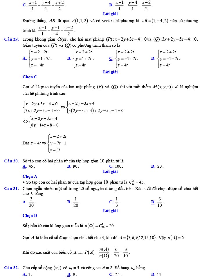 Đáp án đề thi thử THPT Quốc gia 2022 môn Toán Đề số 13