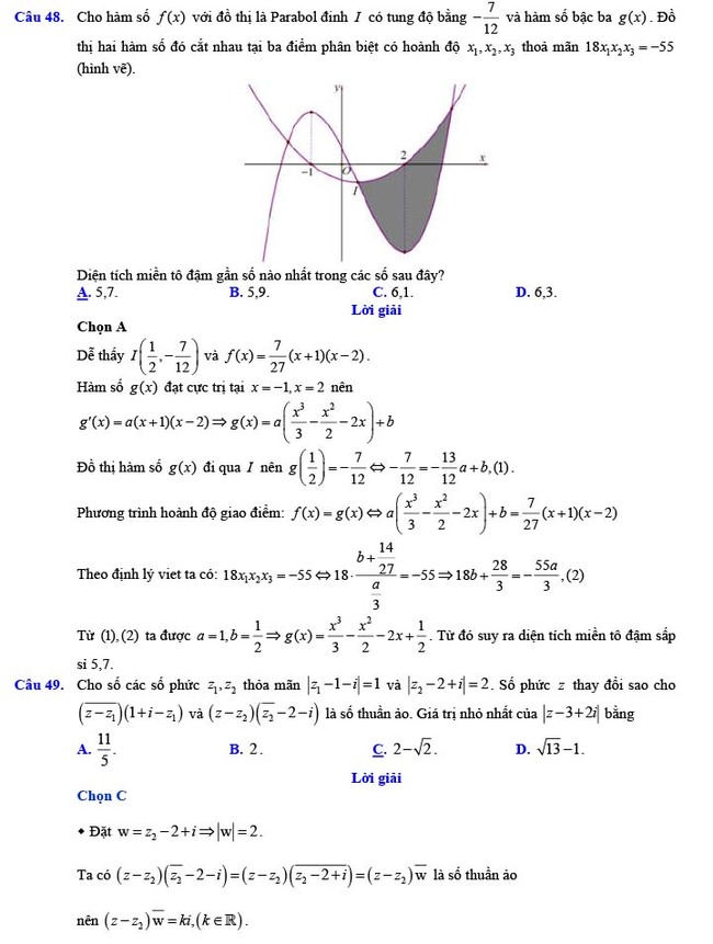 Đáp án đề thi thử THPT Quốc gia 2022 môn Toán Đề số 14