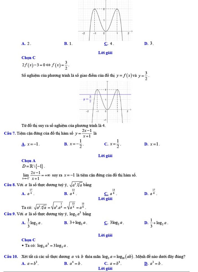 Đáp án đề thi thử THPT Quốc gia 2022 môn Toán Đề số 14