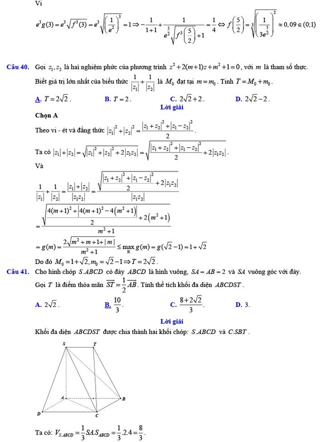 Đáp án đề thi thử THPT Quốc gia 2022 môn Toán Đề số 15