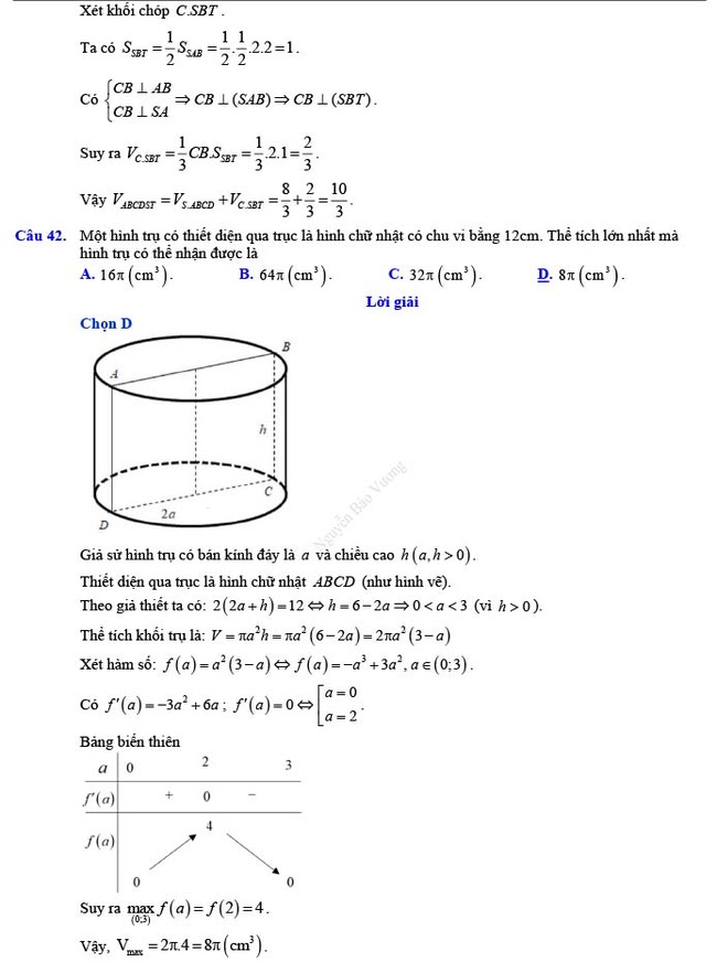 Đáp án đề thi thử THPT Quốc gia 2022 môn Toán Đề số 15