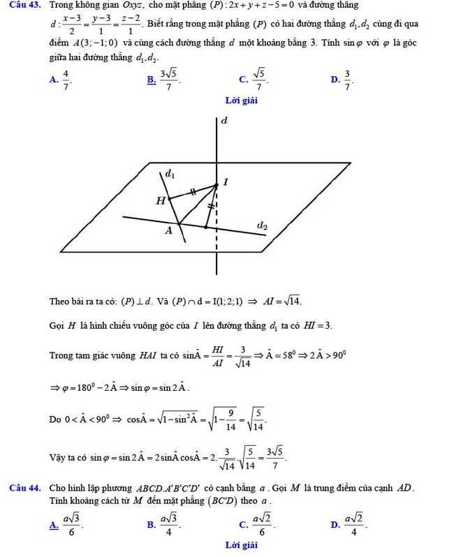 Đáp án đề thi thử THPT Quốc gia 2022 môn Toán Đề số 15