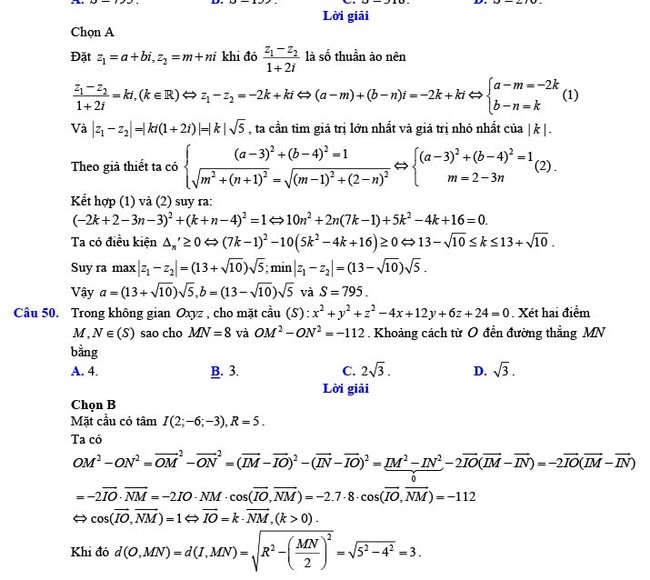 Đáp án đề thi thử THPT Quốc gia 2022 môn Toán Đề số 15