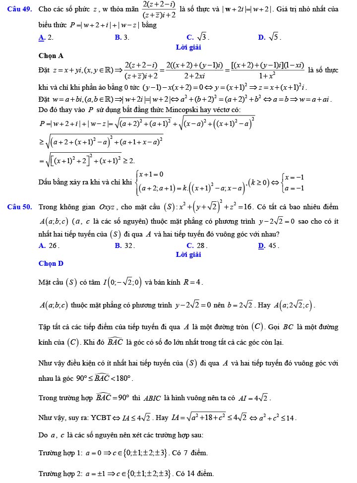 Đáp án đề thi thử THPT Quốc gia 2022 môn Toán Đề số 16