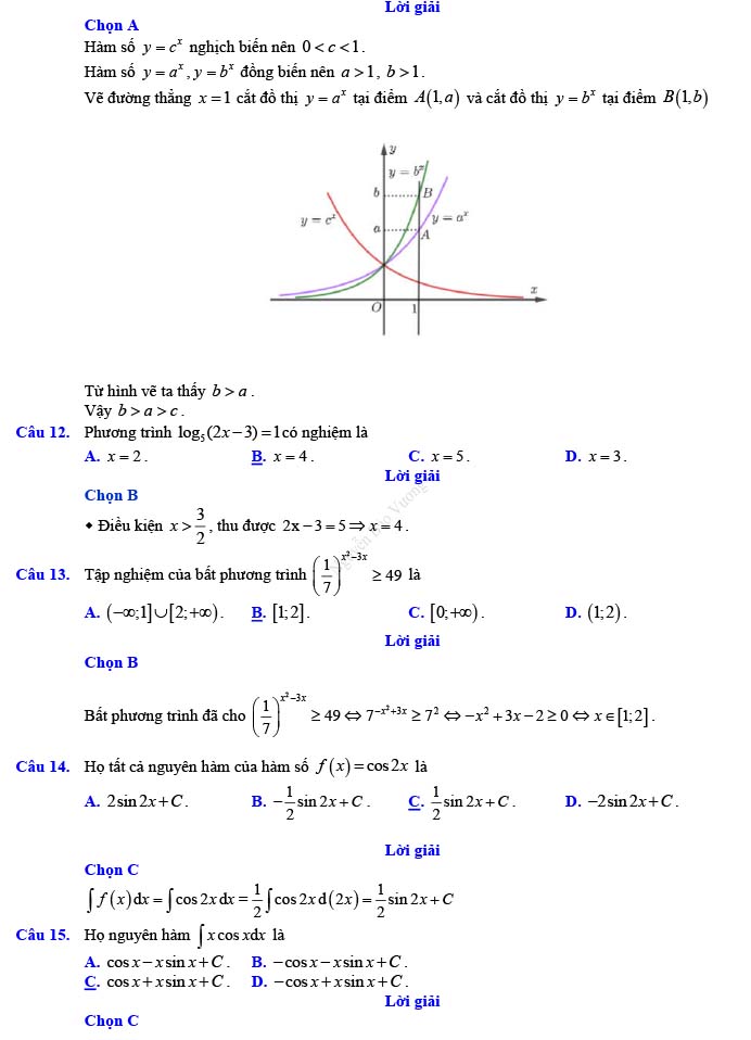 Đáp án đề thi thử THPT Quốc gia 2022 môn Toán Đề số 16