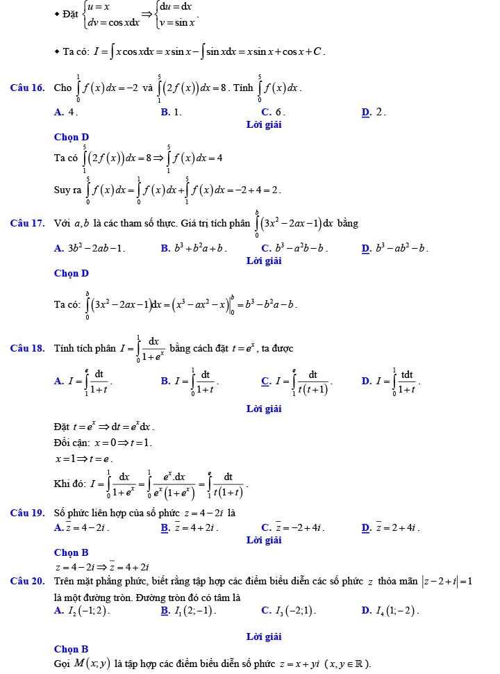 Đáp án đề thi thử THPT Quốc gia 2022 môn Toán Đề số 16