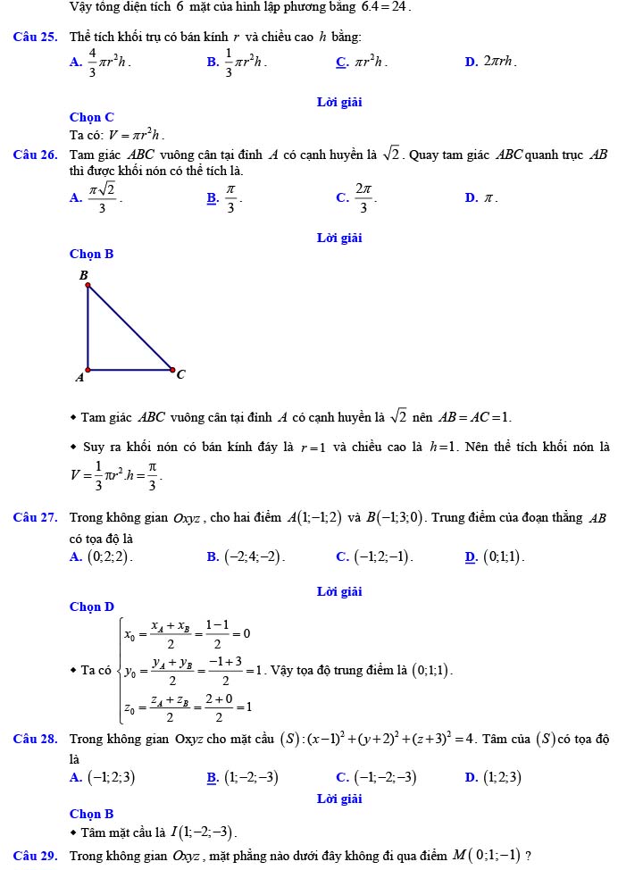 Đáp án đề thi thử THPT Quốc gia 2022 môn Toán Đề số 16