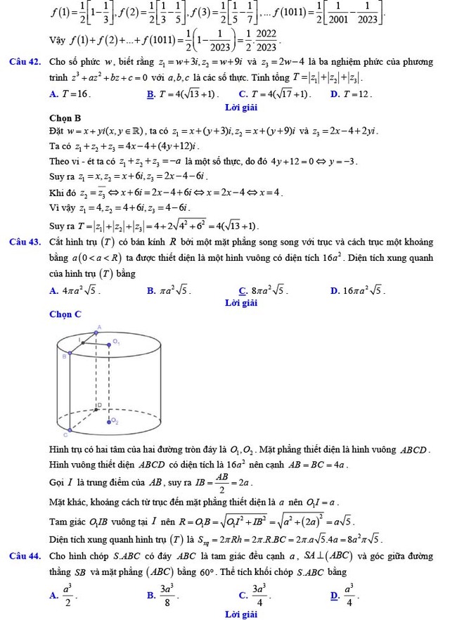 Đáp án đề thi thử THPT Quốc gia 2022 môn Toán Đề số 18