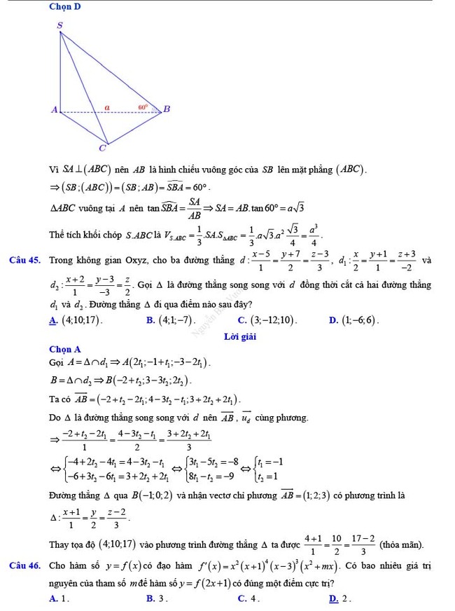 Đáp án đề thi thử THPT Quốc gia 2022 môn Toán Đề số 18