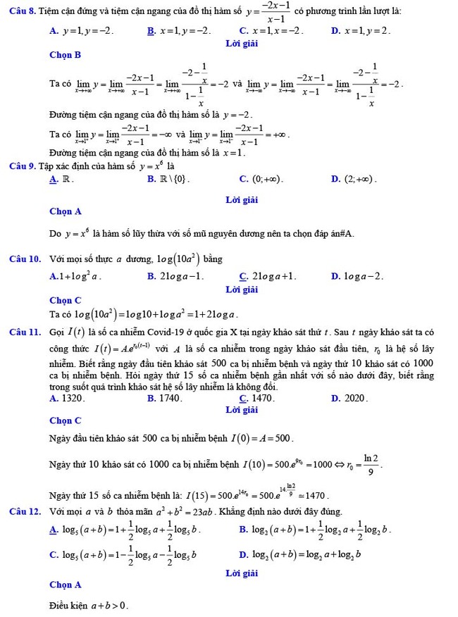 Đáp án đề thi thử THPT Quốc gia 2022 môn Toán Đề số 18
